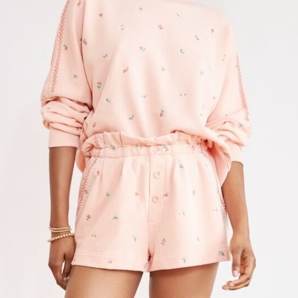 Something Navy Hazel Floral Print Paperbag Sweat Shorts in Pink Sz M - Picture 1 of 6